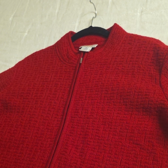 Talbots Wool Red Zip-Front Textured Knit Jacket - Picture 6 of 11